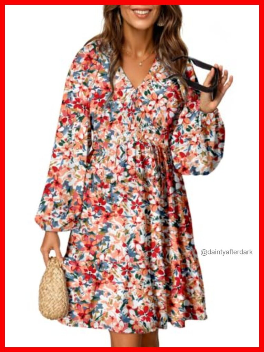 Dokotoo Women's Boho A-Line Dress Smocked Long Sleeve V Neck